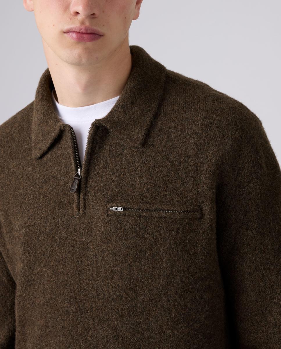 Camisola de Malha com Colarinho de Polo Castanho-escuro-4