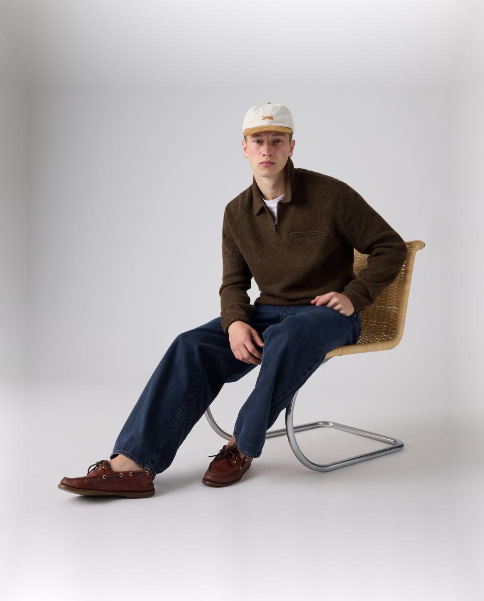 Camisola de Malha com Colarinho de Polo Castanho-escuro-5