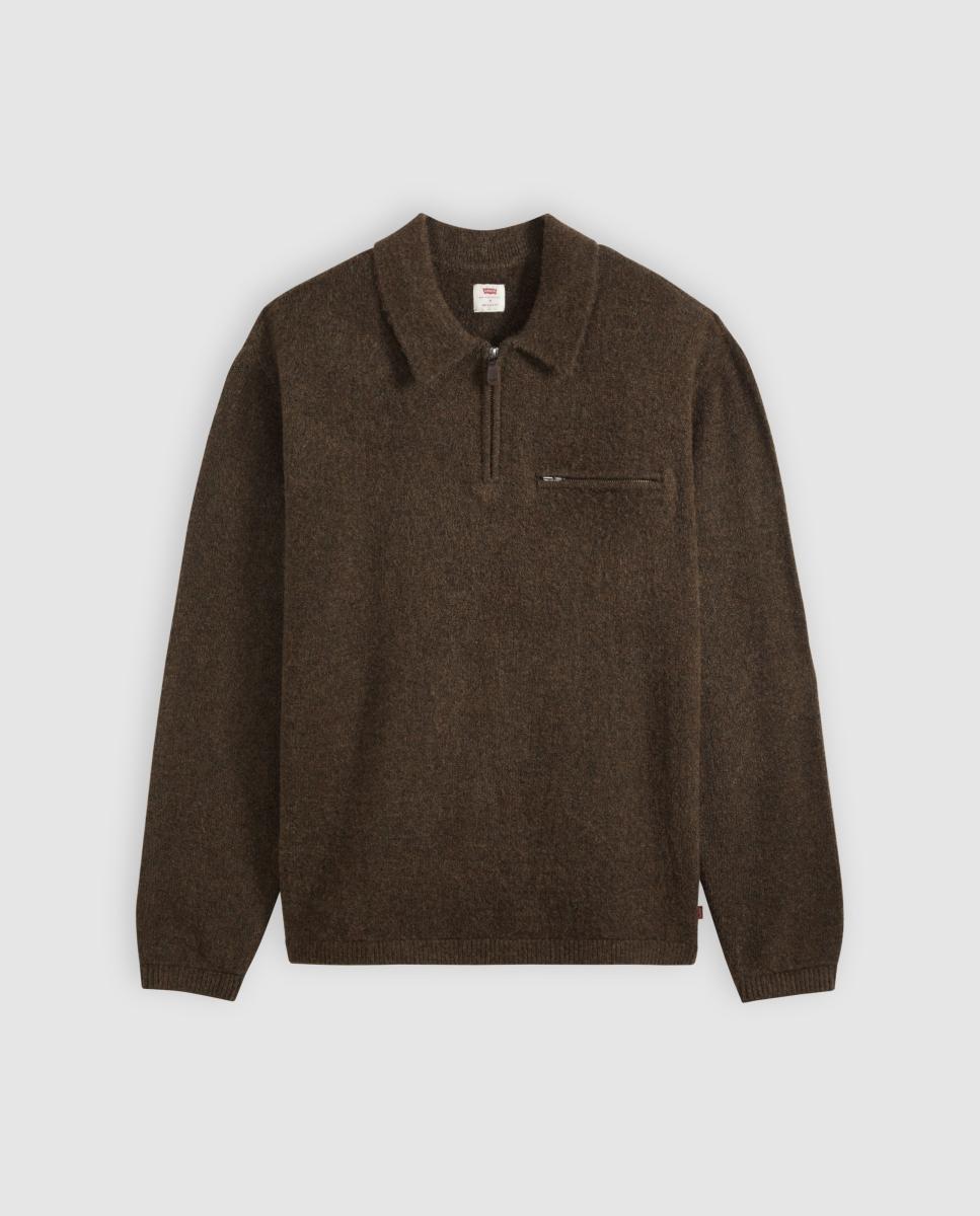 Camisola de Malha com Colarinho de Polo Castanho-escuro-6