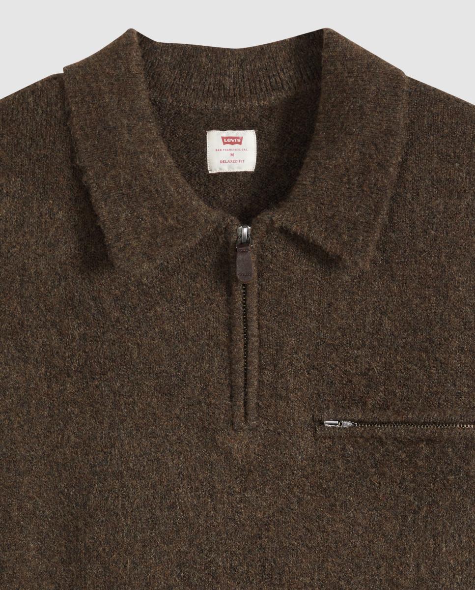 Camisola de Malha com Colarinho de Polo Castanho-escuro-7