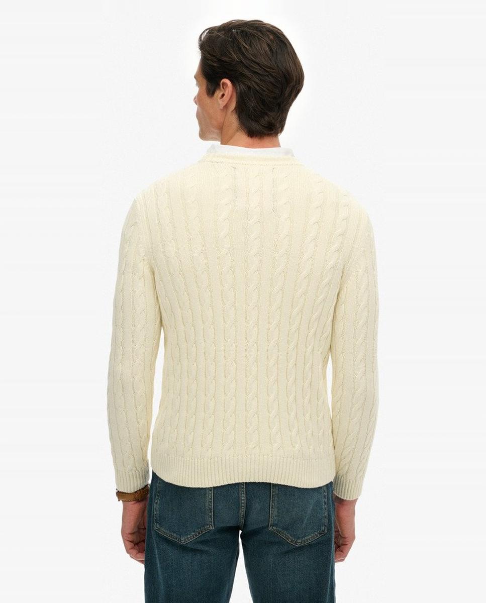 Jersey de hombre de algodón con punto trenzado y cuello redondo - Superdry - Crudo Crudo-2