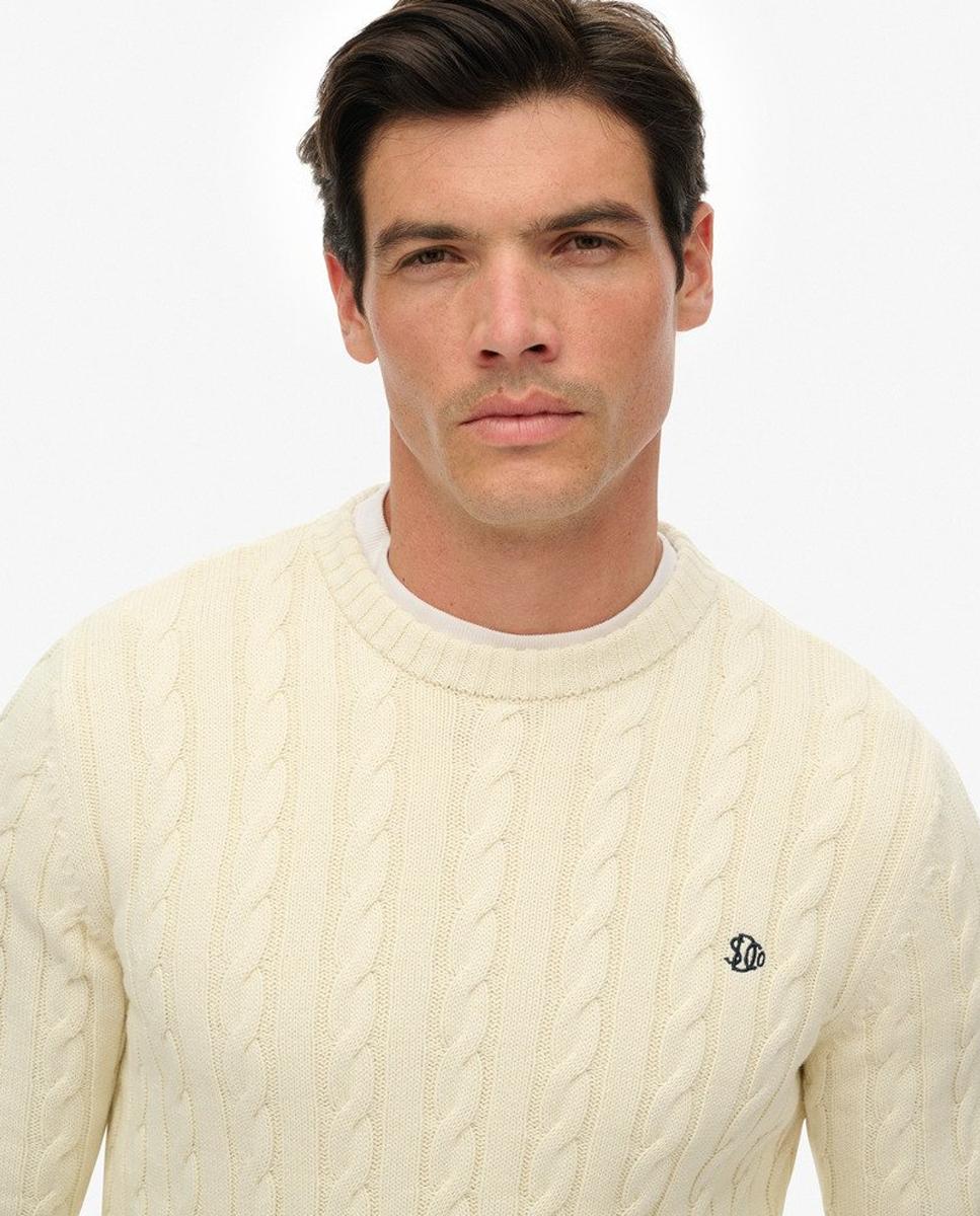 Jersey de hombre de algodón con punto trenzado y cuello redondo - Superdry - Crudo Crudo-4