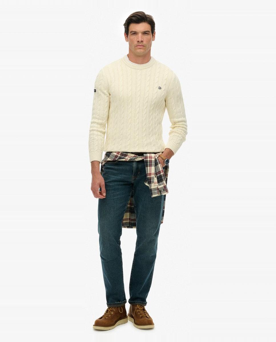 Jersey de hombre de algodón con punto trenzado y cuello redondo - Superdry - Crudo Crudo-5