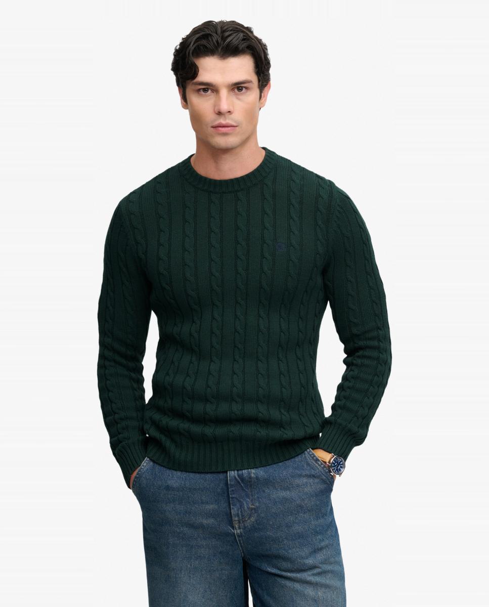Jersey de hombre de algodón con punto trenzado y cuello redondo - Superdry - Verde Verde-1