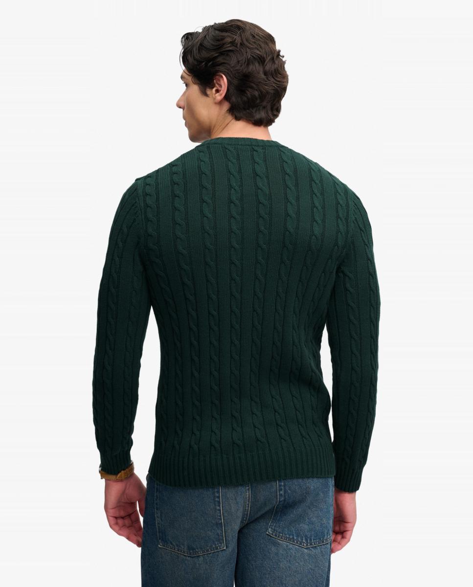Jersey de hombre de algodón con punto trenzado y cuello redondo - Superdry - Verde Verde-2