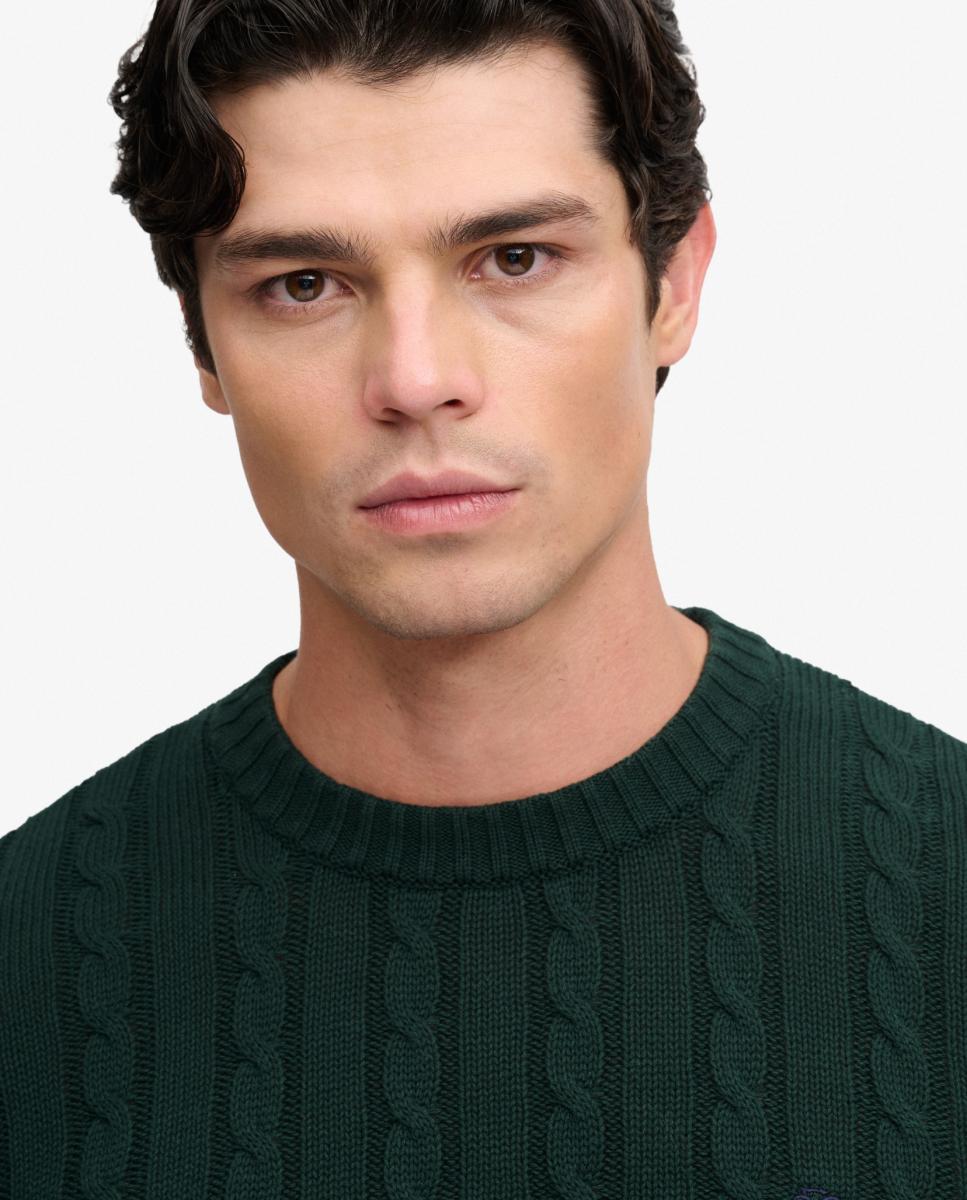 Jersey de hombre de algodón con punto trenzado y cuello redondo - Superdry - Verde Verde-3