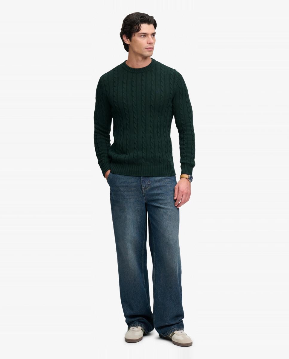 Jersey de hombre de algodón con punto trenzado y cuello redondo - Superdry - Verde Verde-5