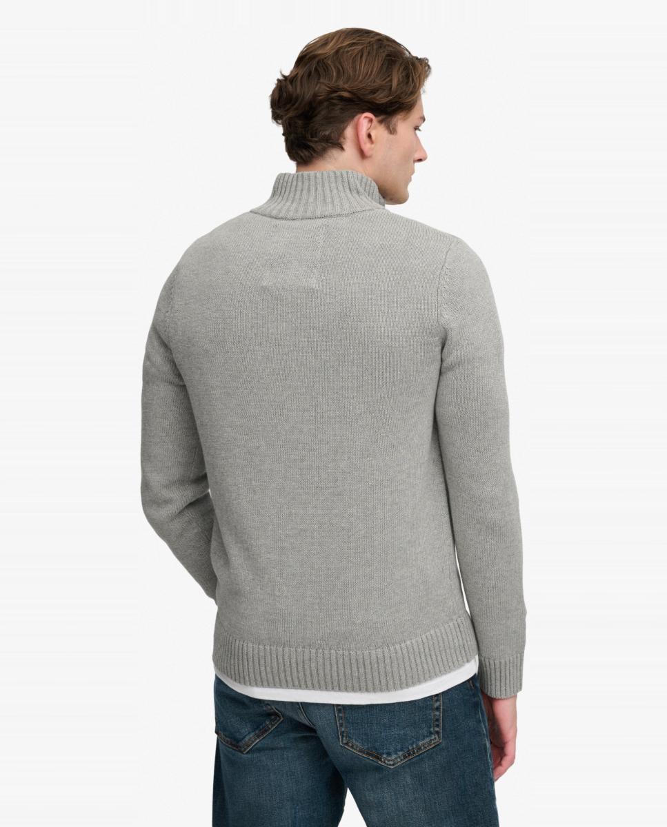 Camisola de Malha de Algodão com Meio Fecho de Correr Cinzento-2
