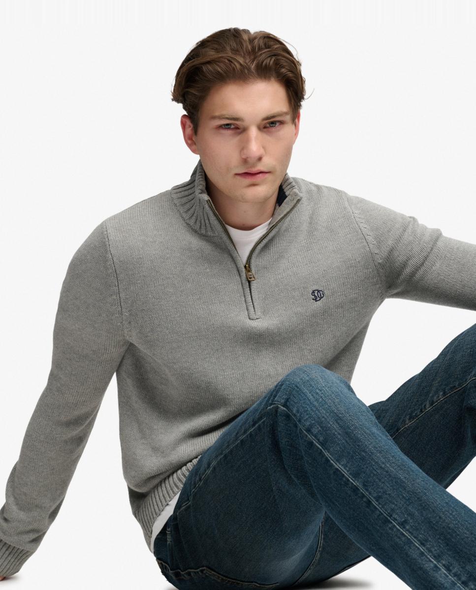 Camisola de Malha de Algodão com Meio Fecho de Correr Cinzento-3