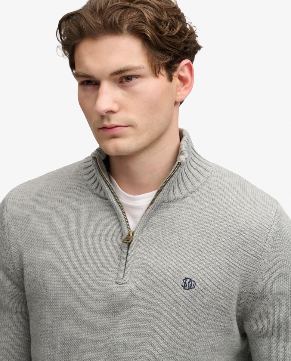 Camisola de Malha de Algodão com Meio Fecho de Correr Cinzento-4