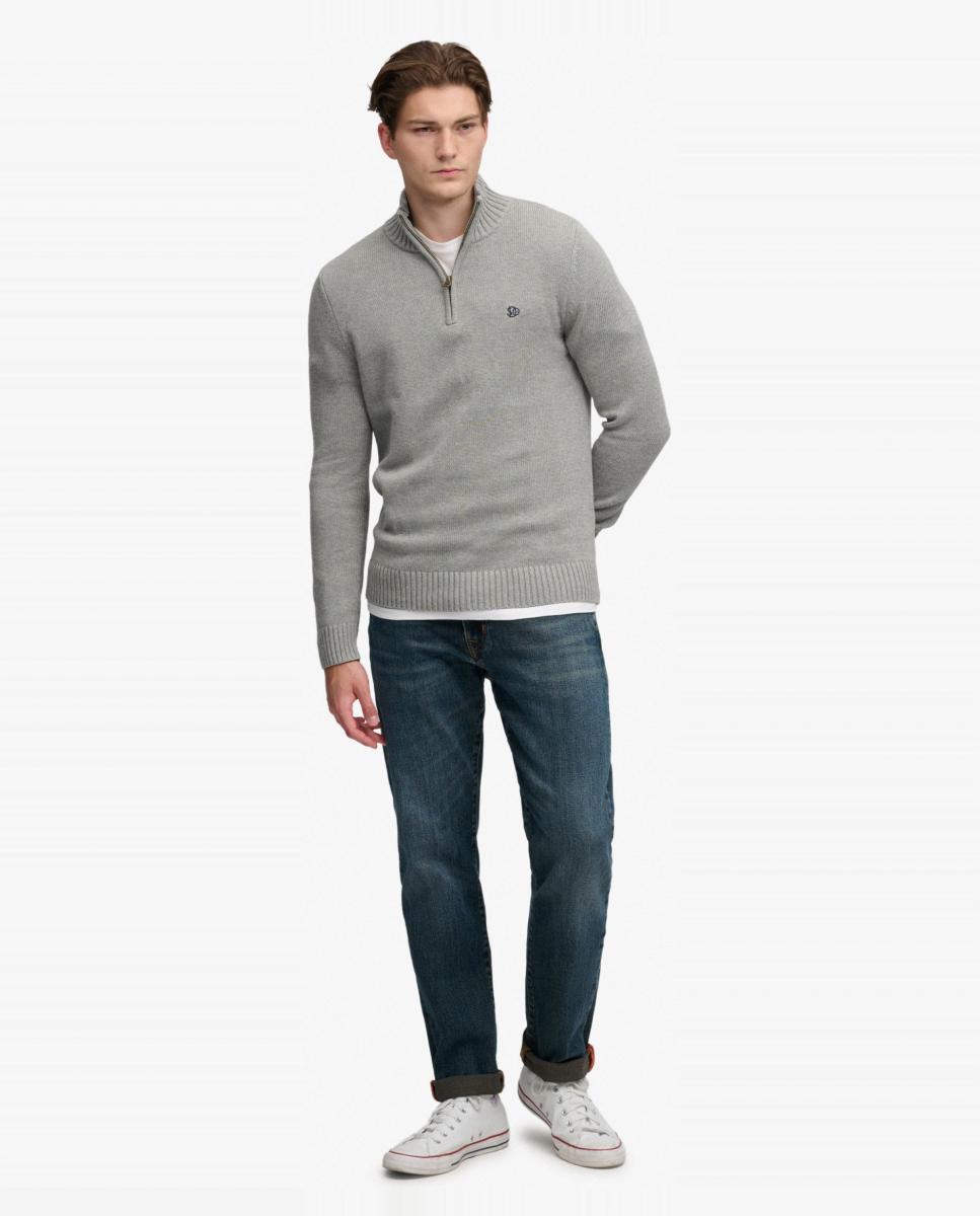 Camisola de Malha de Algodão com Meio Fecho de Correr Cinzento-5