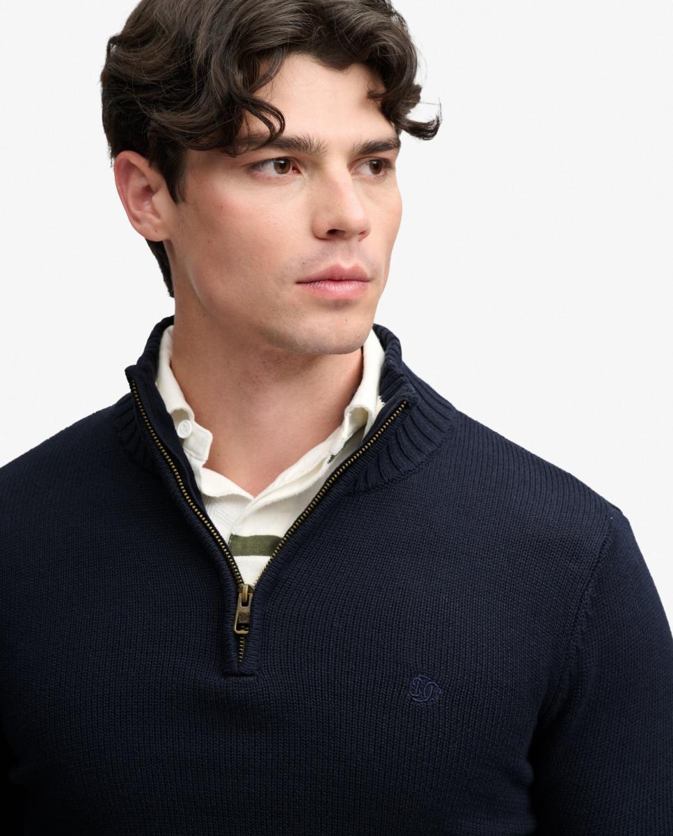 Camisola de Malha de Algodão com Meio Fecho de Correr Azul-marinho-4
