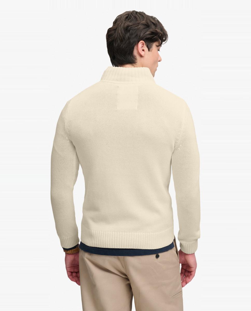 Camisola de Malha de Algodão com Meio Fecho de Correr Creme-2