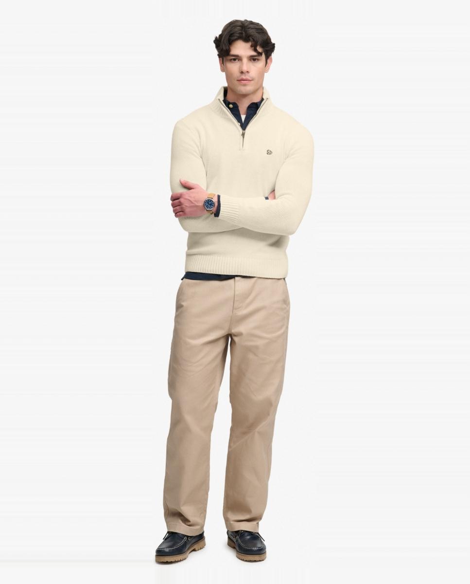 Camisola de Malha de Algodão com Meio Fecho de Correr Creme-5