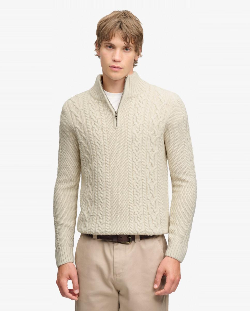 Imagem 0 de Camisola de Malha Jacob Entrançada com Meio Fecho de Correr