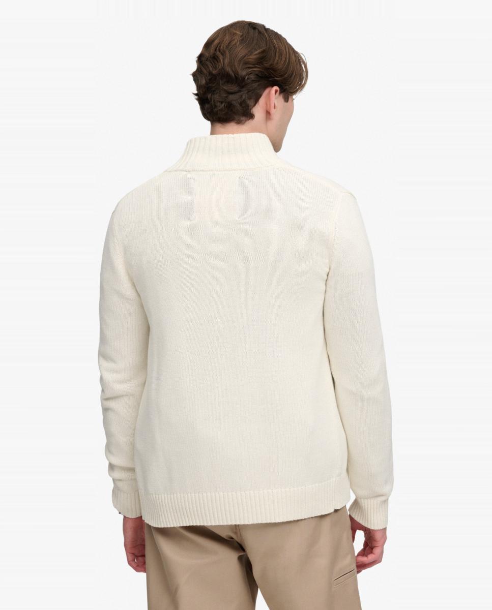 Cardigan de Algodão com Fecho de Correr Creme-2
