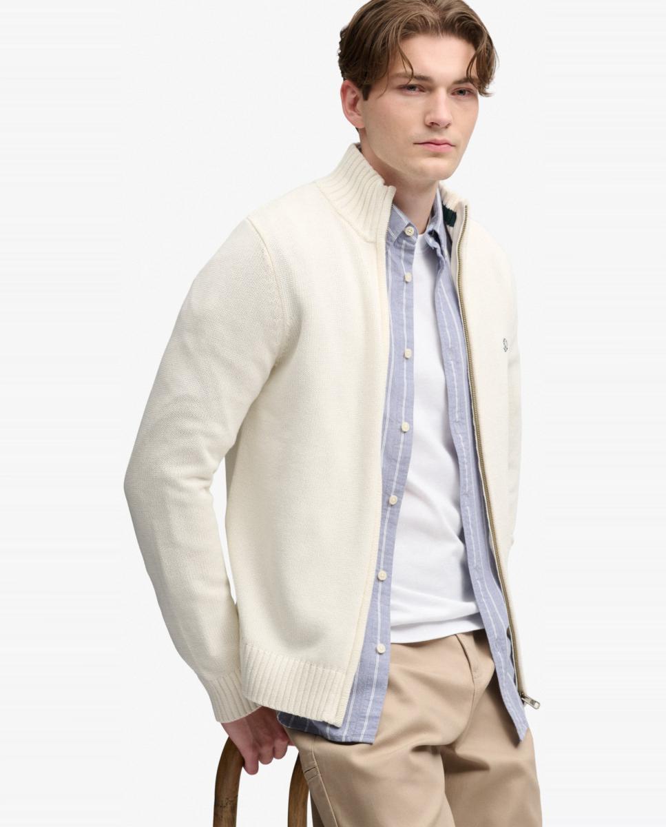 Cardigan de Algodão com Fecho de Correr Creme-3