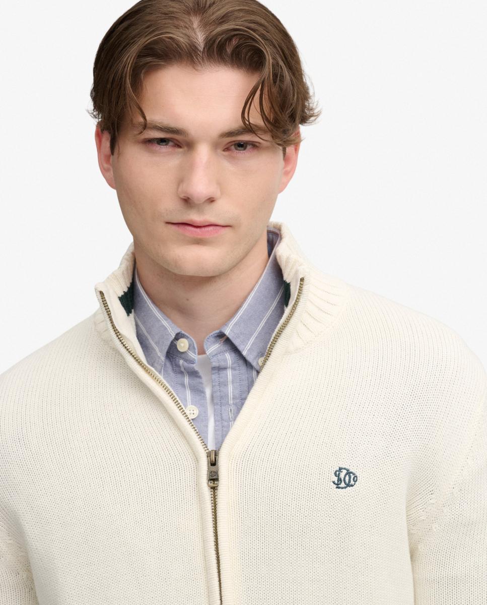 Cardigan de Algodão com Fecho de Correr Creme-4
