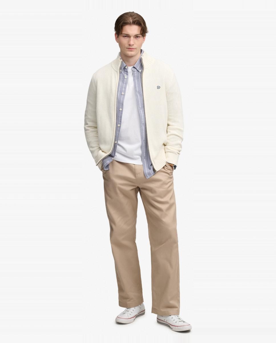 Cardigan de Algodão com Fecho de Correr Creme-5