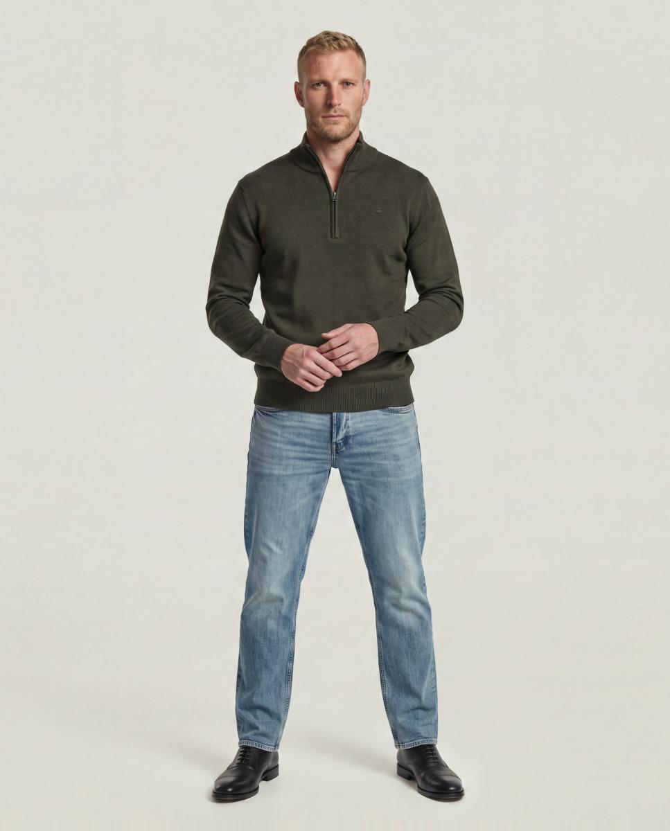 Camisola de Malha com Corte Regular e Gola Alta de Fecho de Correr Castanho-6