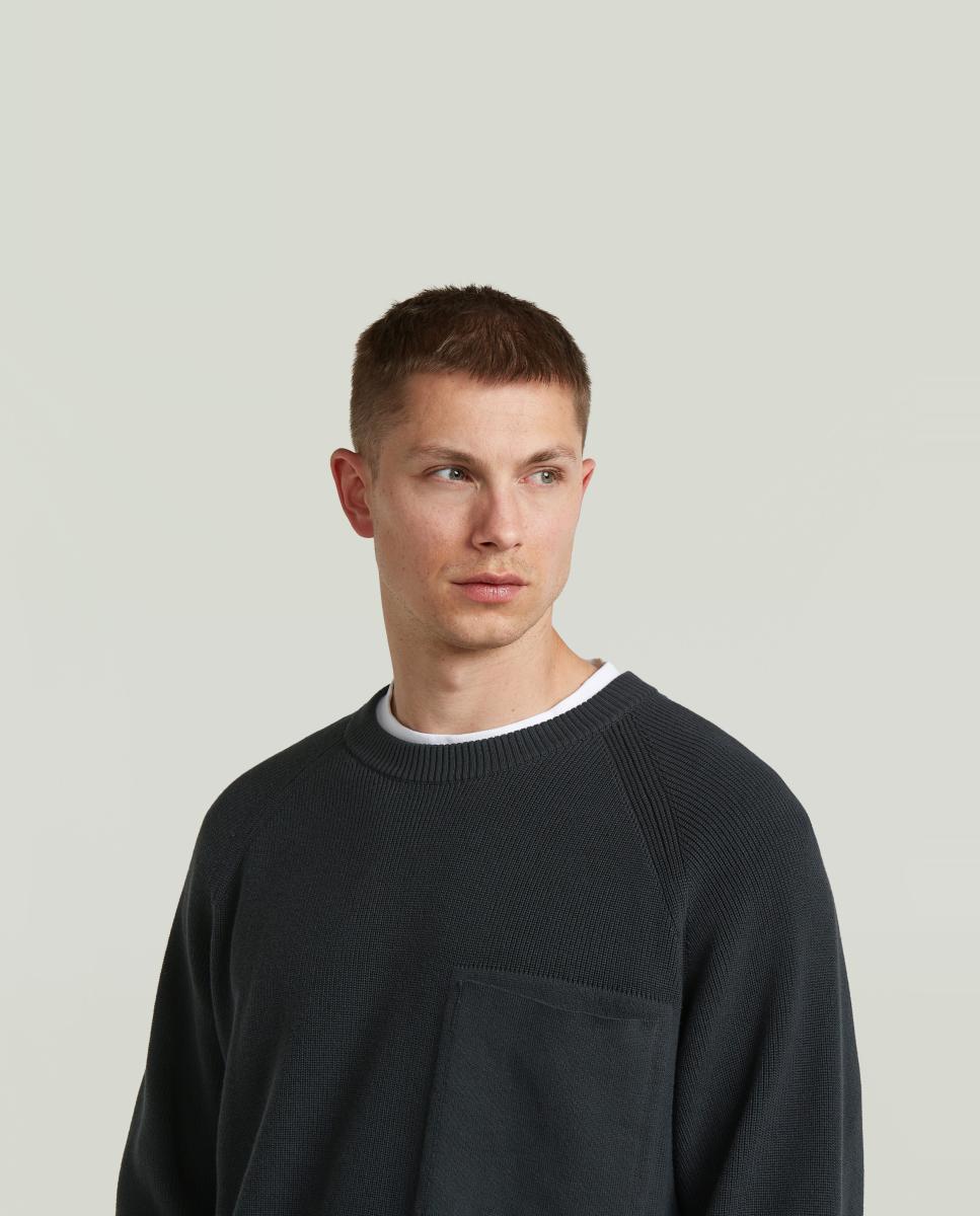 Camisola de Malha com Corte Regular e Manga Raglã Azul-3