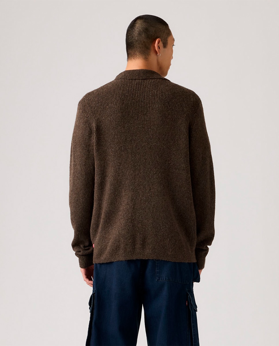 Cardigan com Colarinho de Polo Castanho-escuro-2