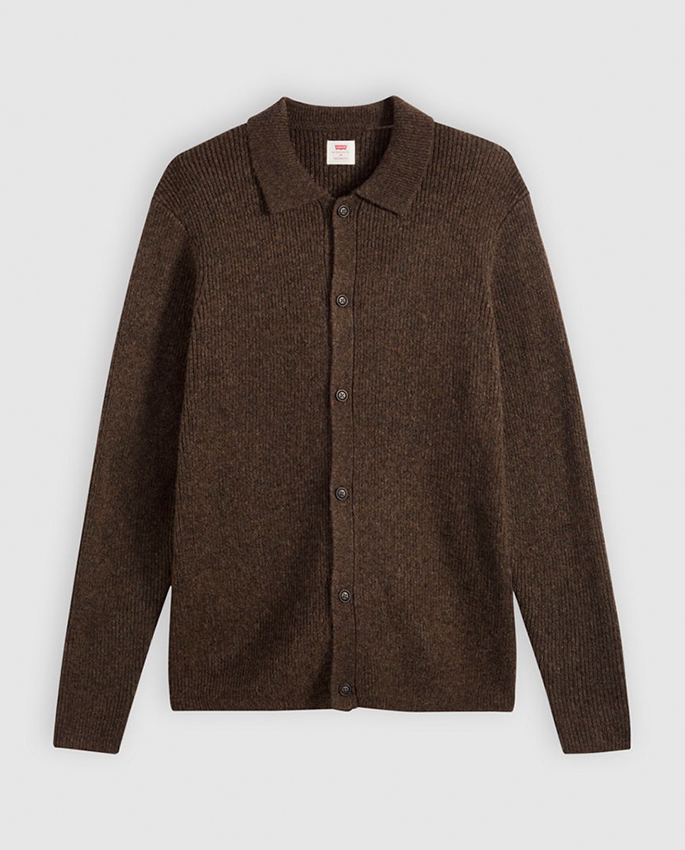 Cardigan com Colarinho de Polo Castanho-escuro-3