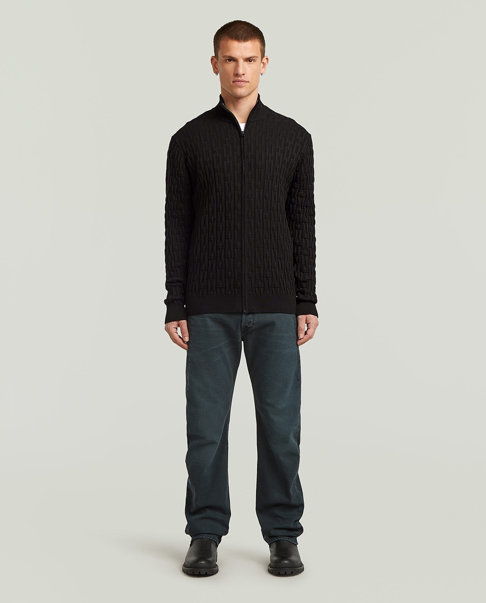Casaco Estilo Cardigan com Fecho de Correr Preto-7