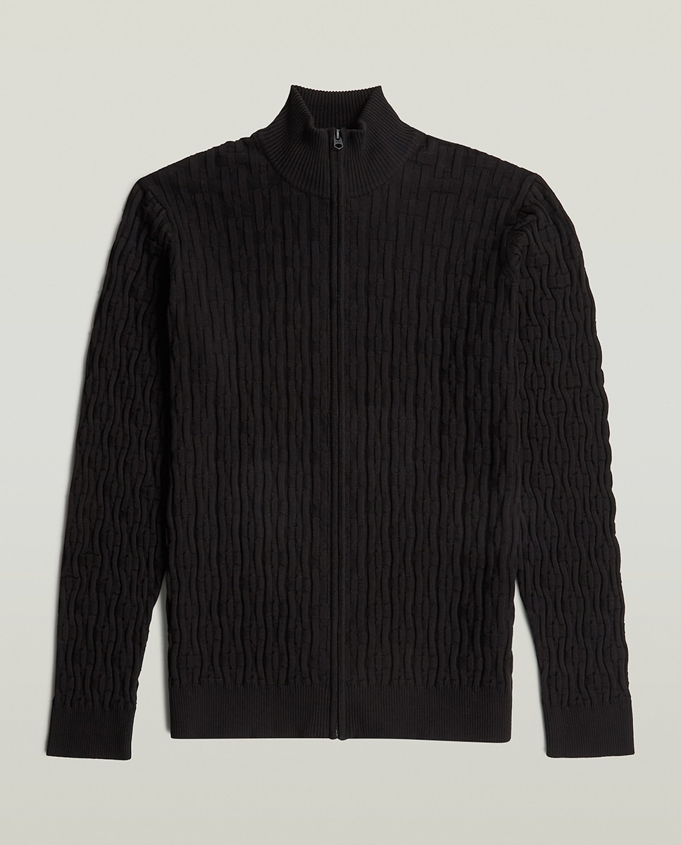 Casaco Estilo Cardigan com Fecho de Correr Preto-6