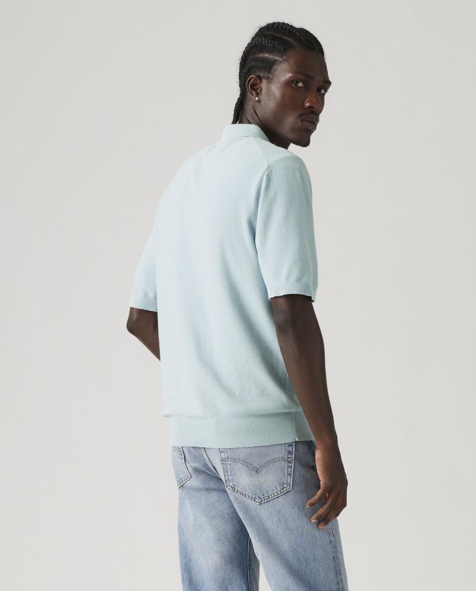 Camisola de Malha com Manga Curta e Colarinho de Polo Verde-claro-2