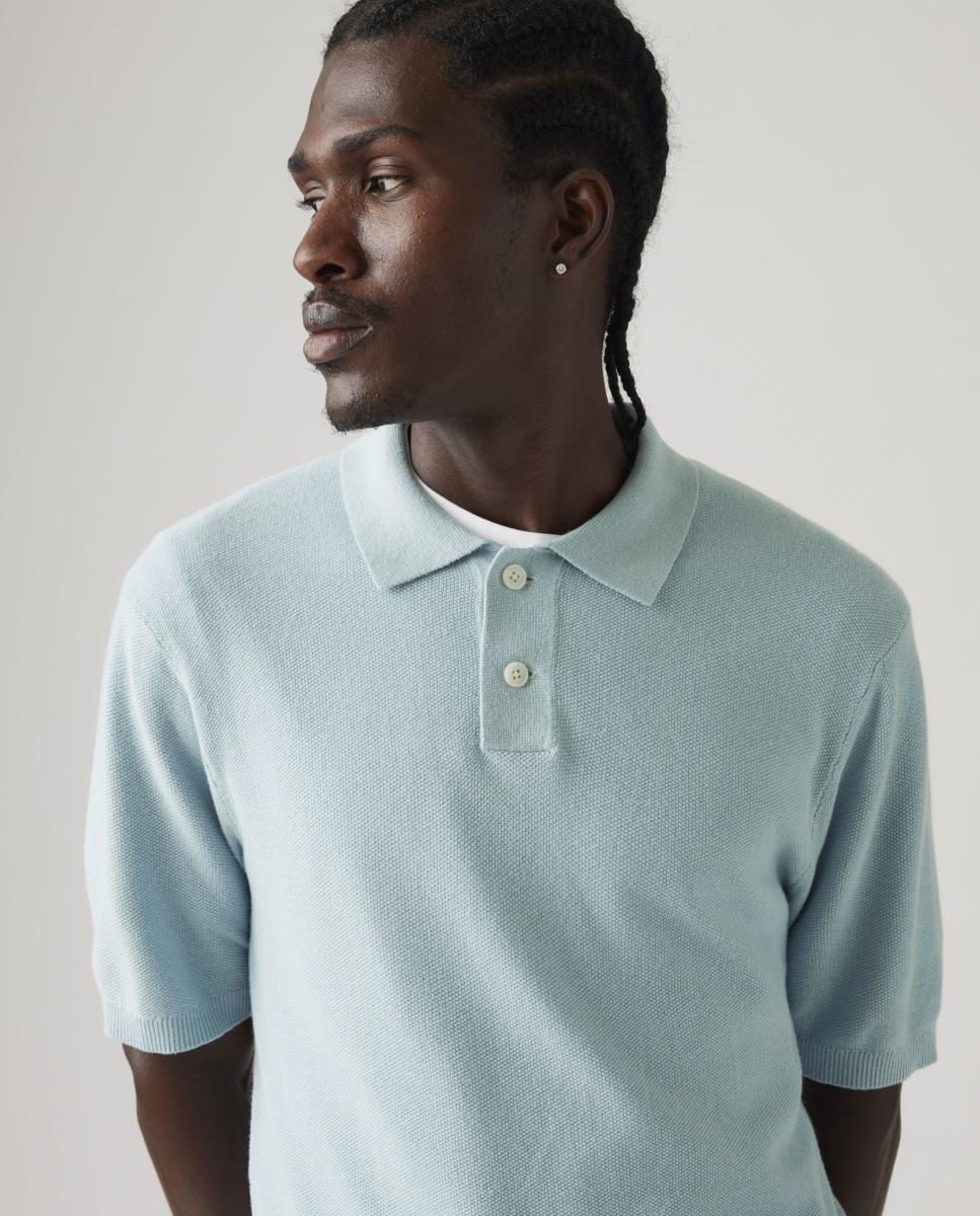 Camisola de Malha com Manga Curta e Colarinho de Polo Verde-claro-3
