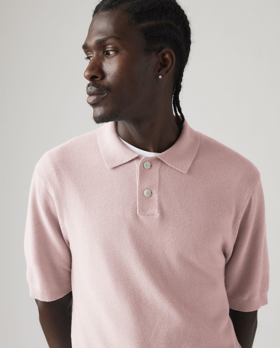 Camisola de Malha com Manga Curta e Colarinho de Polo Rosa-3