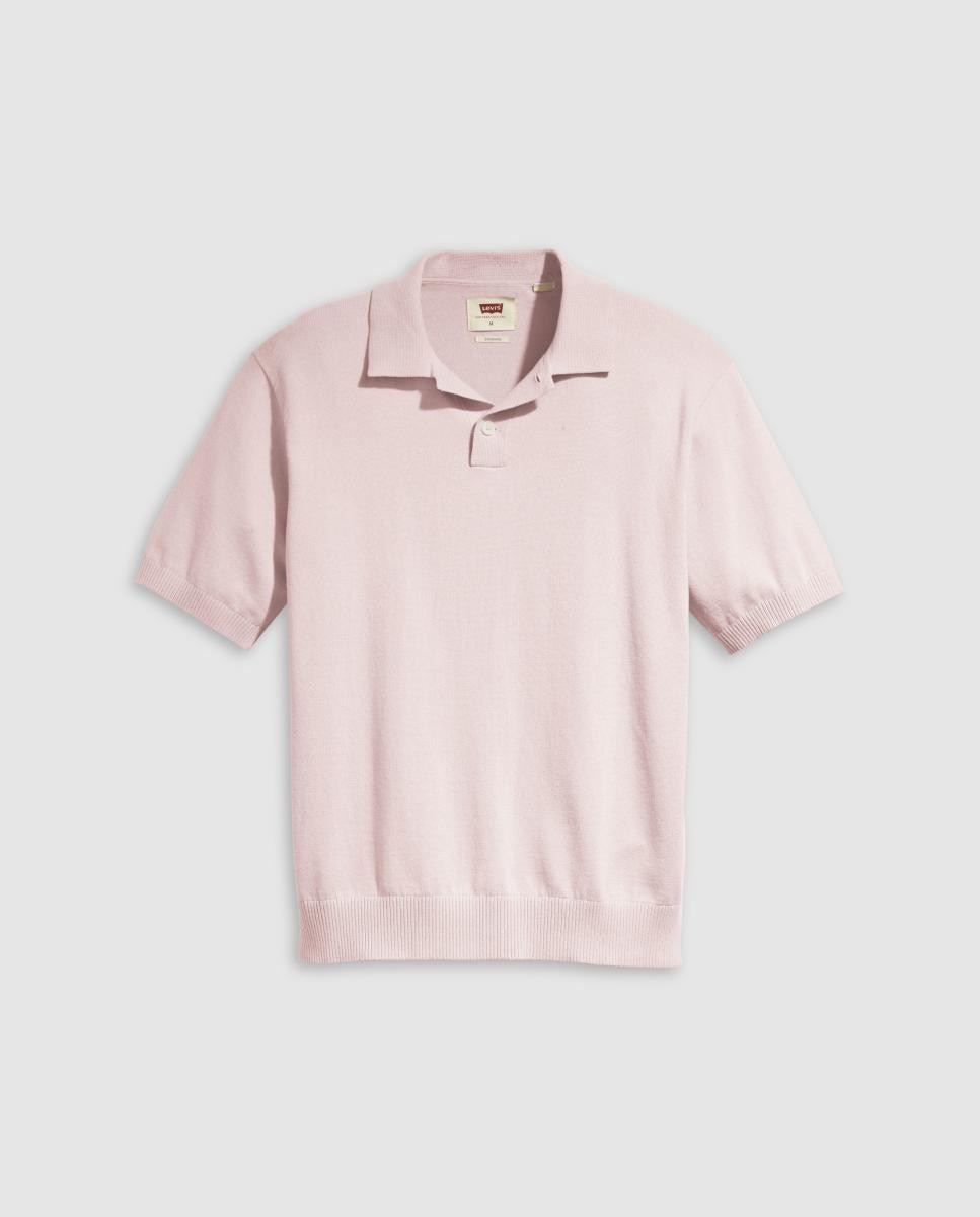 Camisola de Malha com Manga Curta e Colarinho de Polo Rosa-5