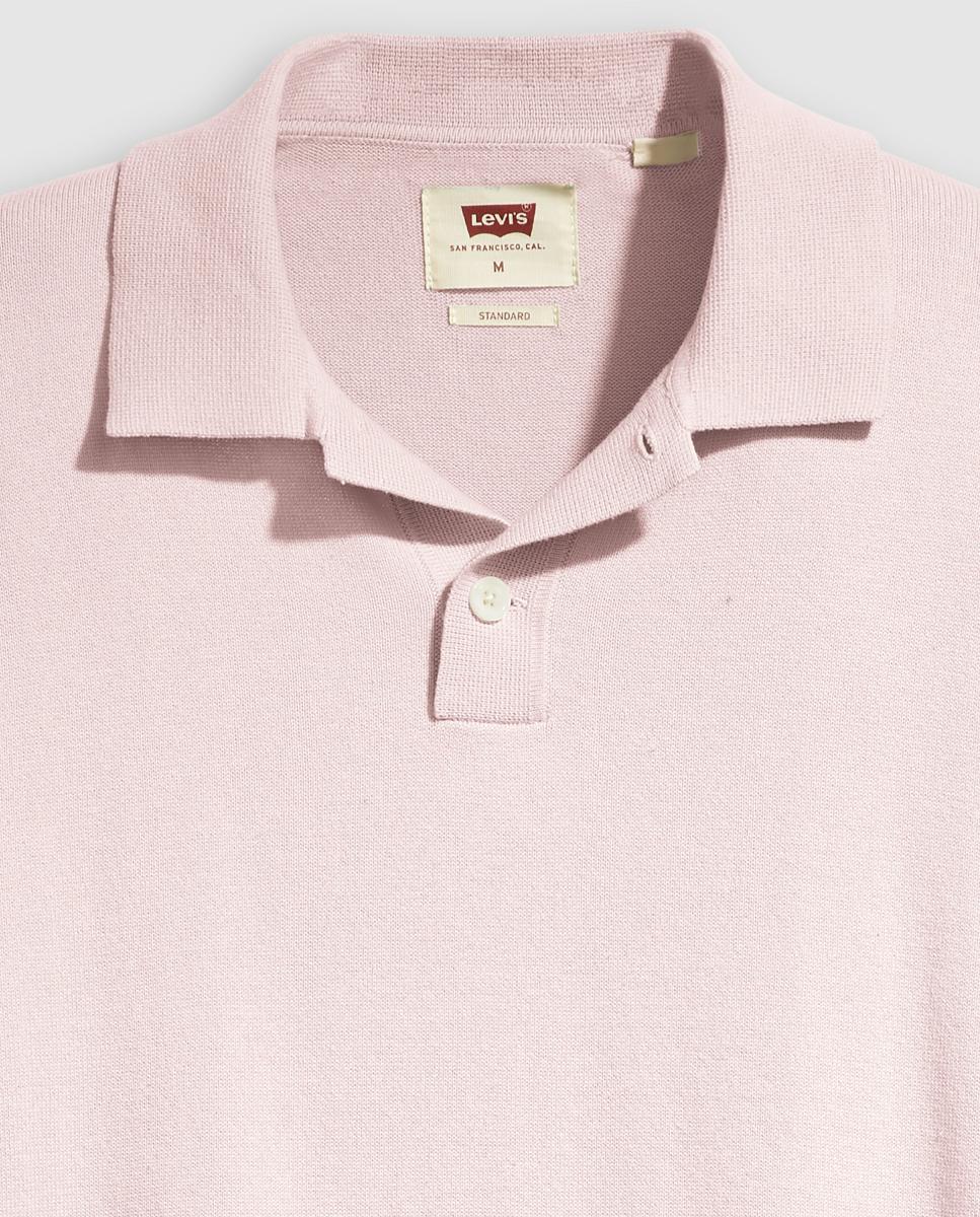 Camisola de Malha com Manga Curta e Colarinho de Polo Rosa-6