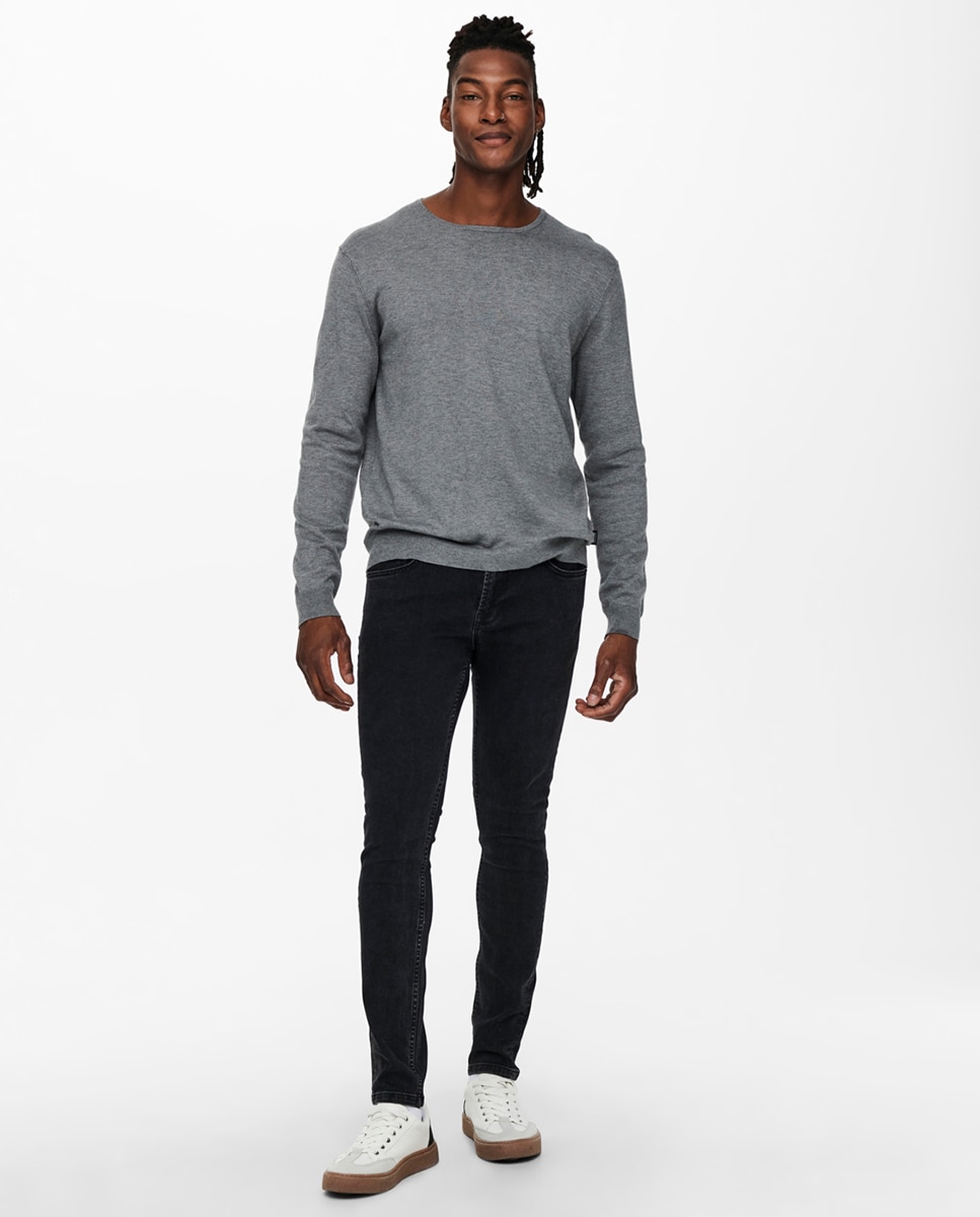 Camisola de malha de homem com decote redondo Cinzento-1
