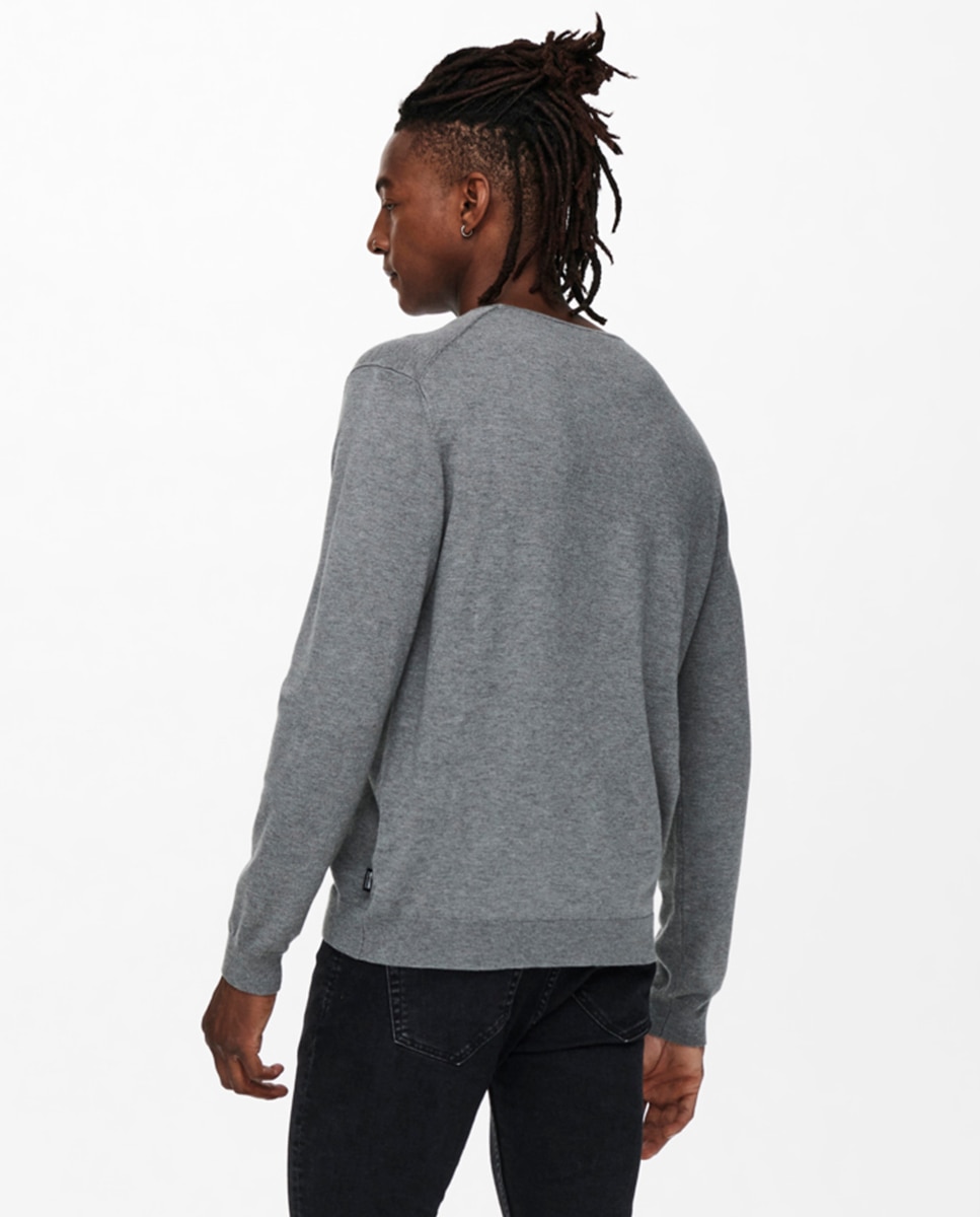 Camisola de malha de homem com decote redondo Cinzento-2