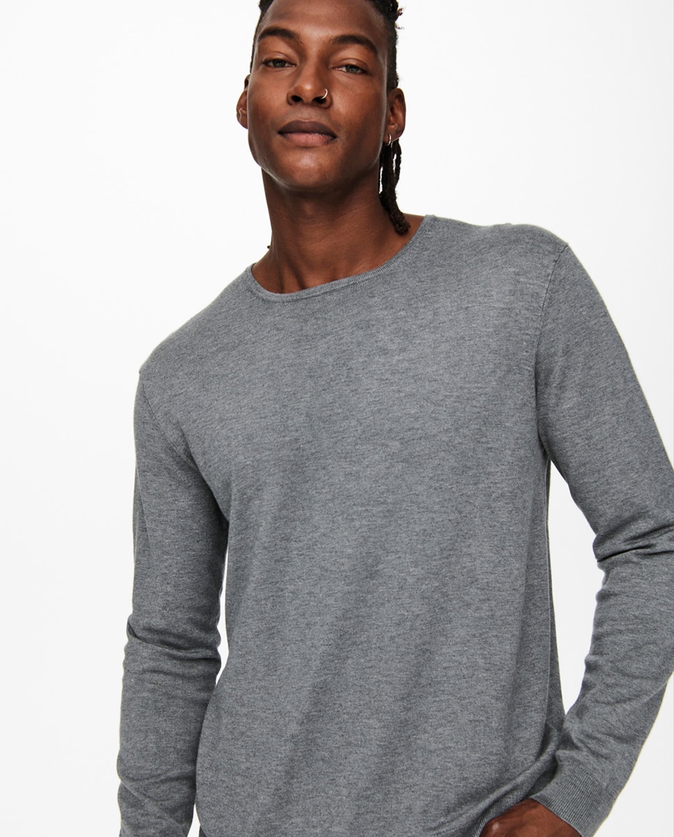 Camisola de malha de homem com decote redondo Cinzento-3