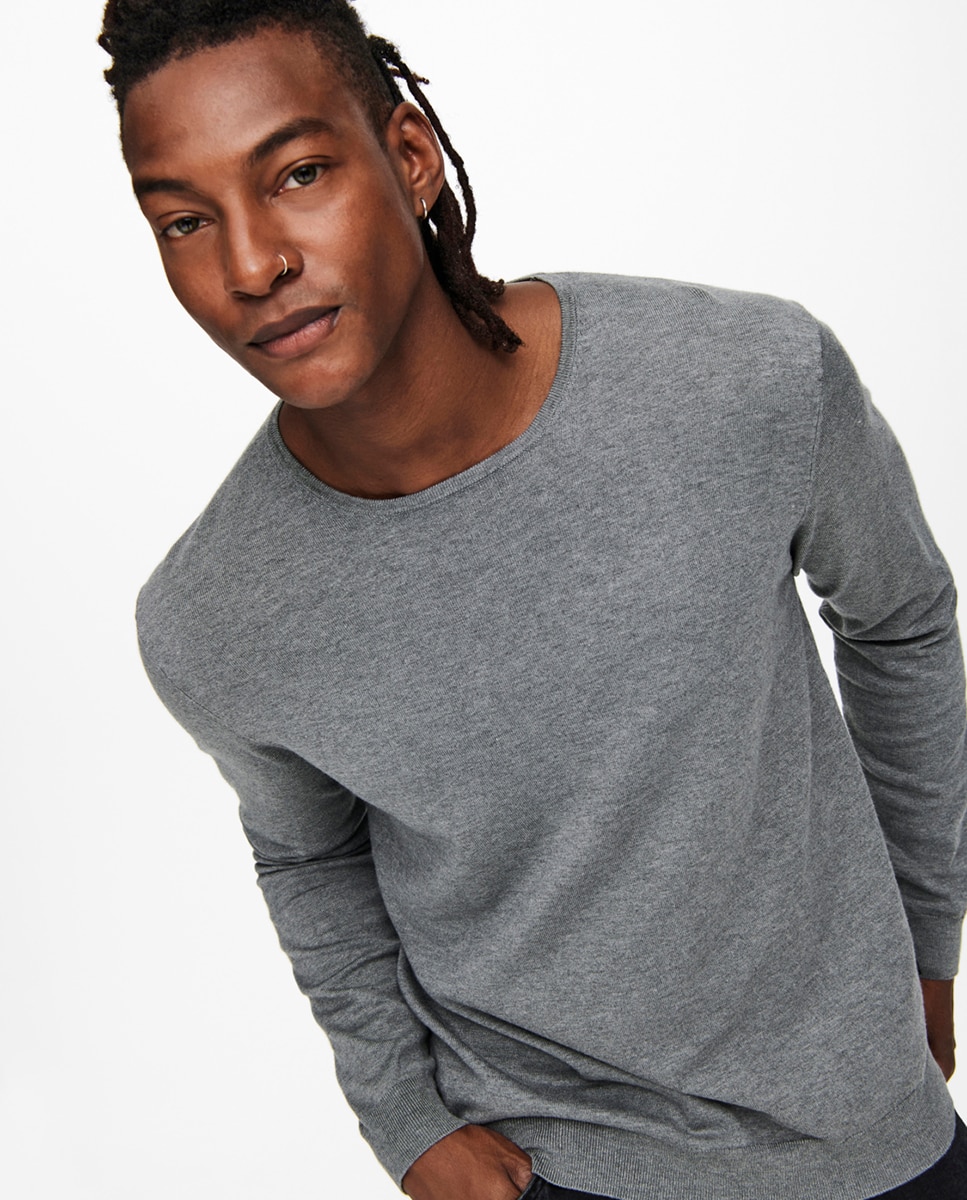 Camisola de malha de homem com decote redondo Cinzento-4