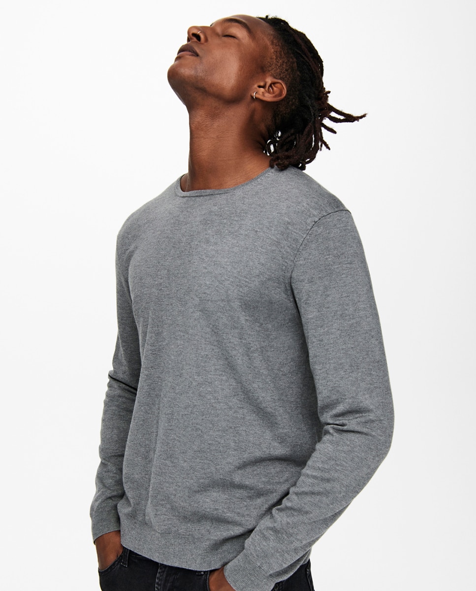 Camisola de malha de homem com decote redondo Cinzento-5
