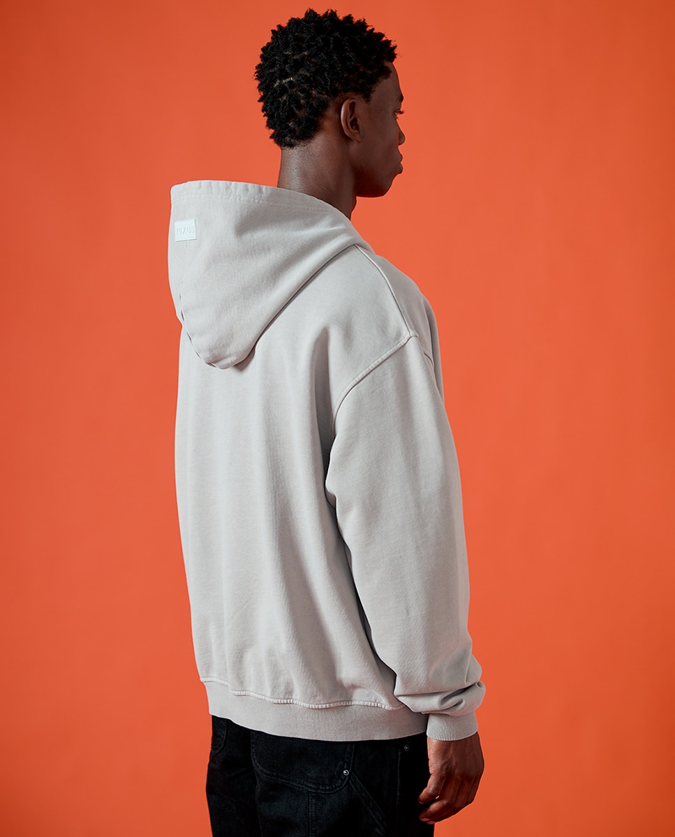 Sweatshirt com Capuz e Fecho de Correr Cinzento-2