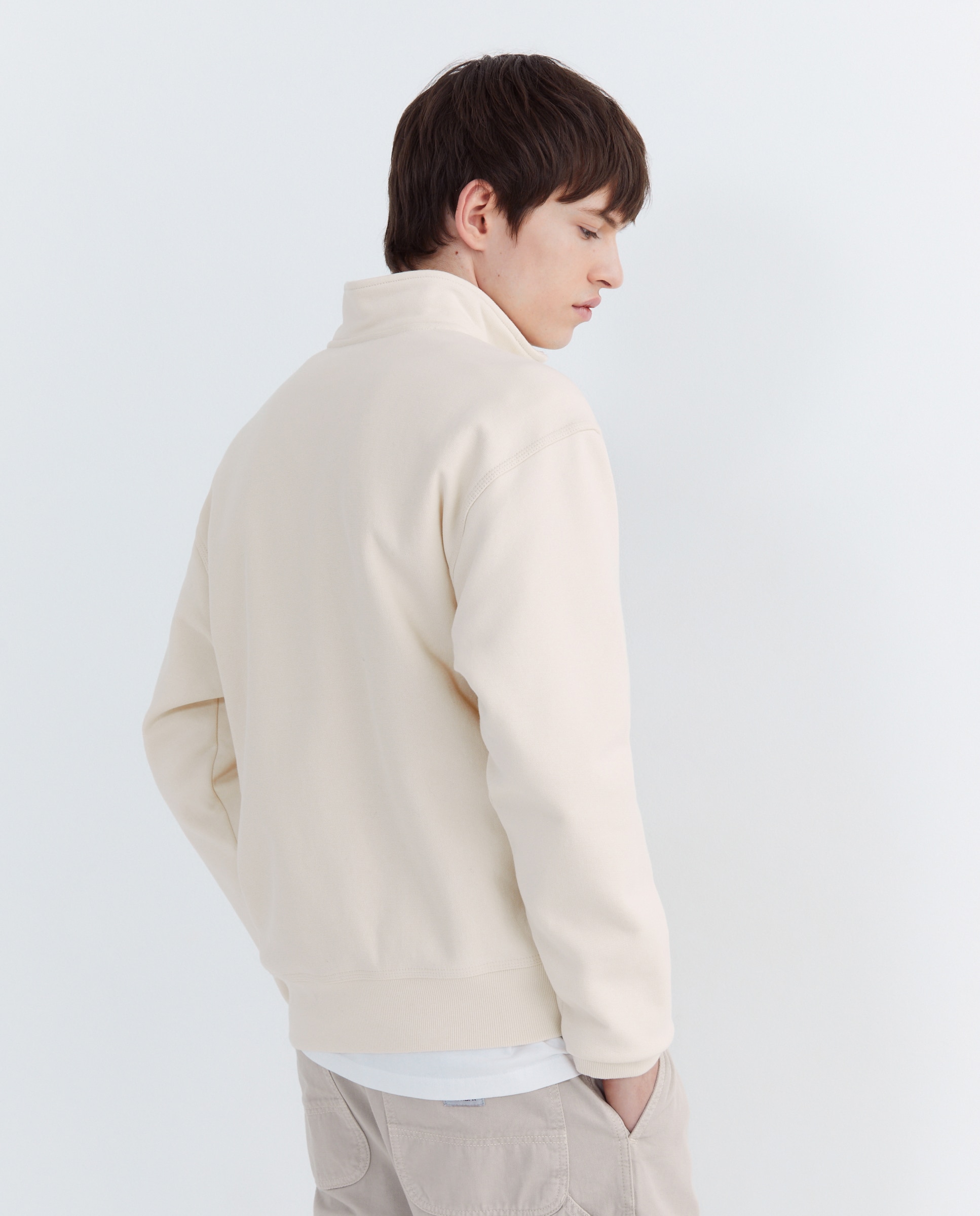 Sweatshirt de Meio Fecho de Correr e Corte Relaxed Branco-3