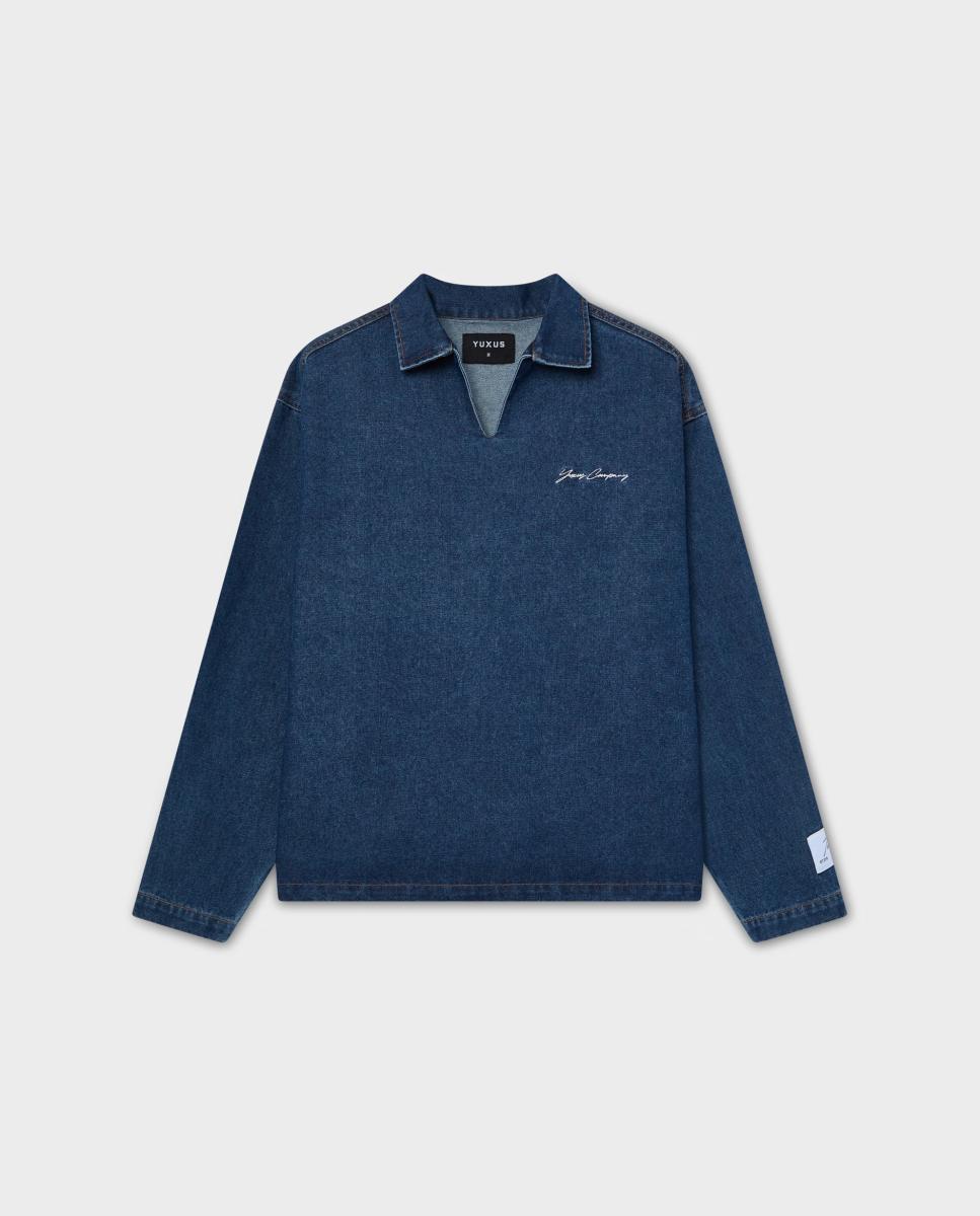 Polo de Ganga com Manga Comprida Azul-3