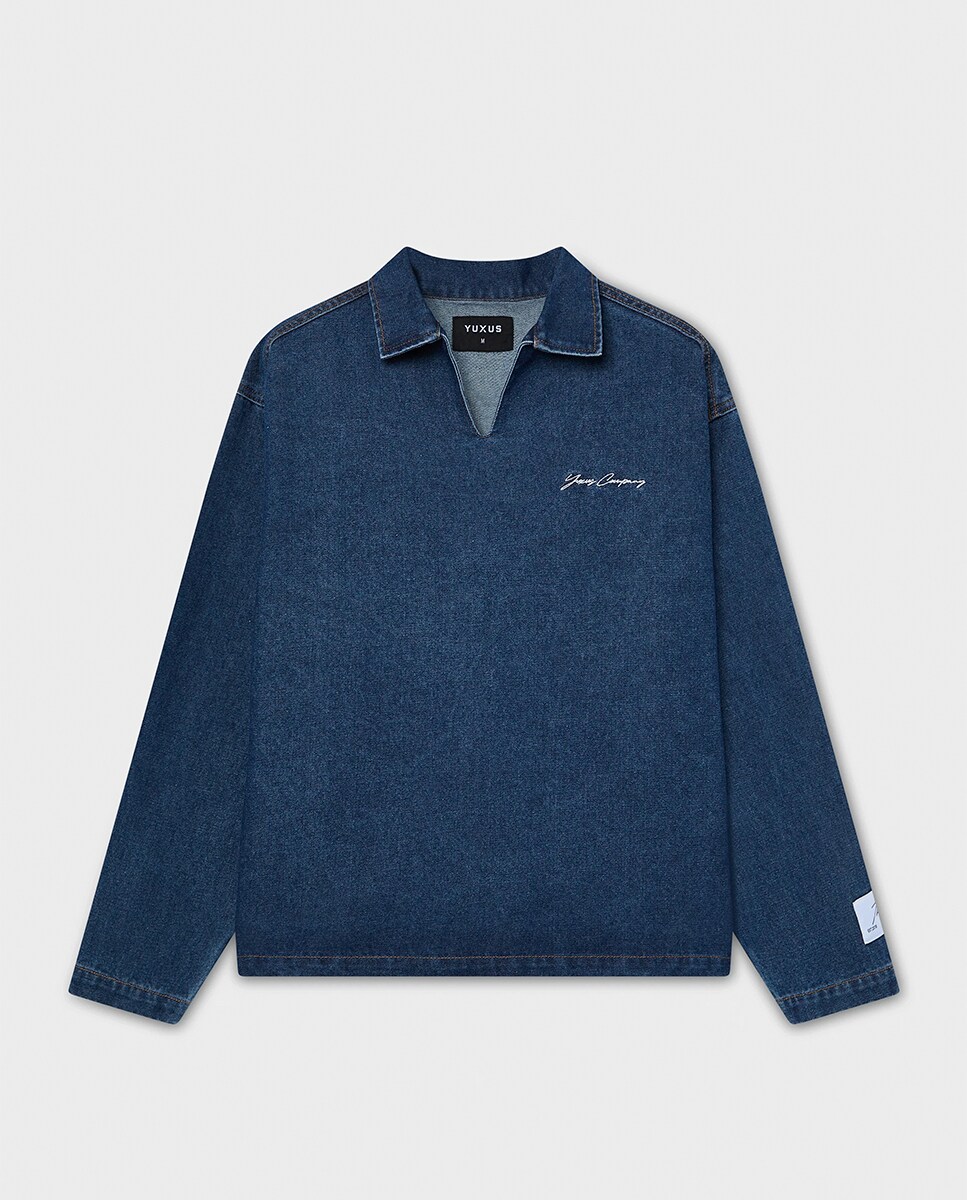 Polo de Ganga com Manga Comprida Azul-2