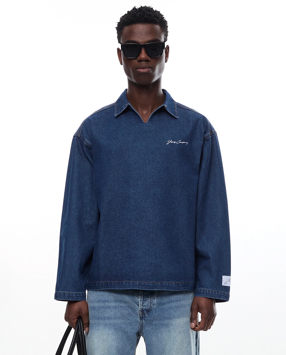 Polo de Ganga com Manga Comprida Azul-5