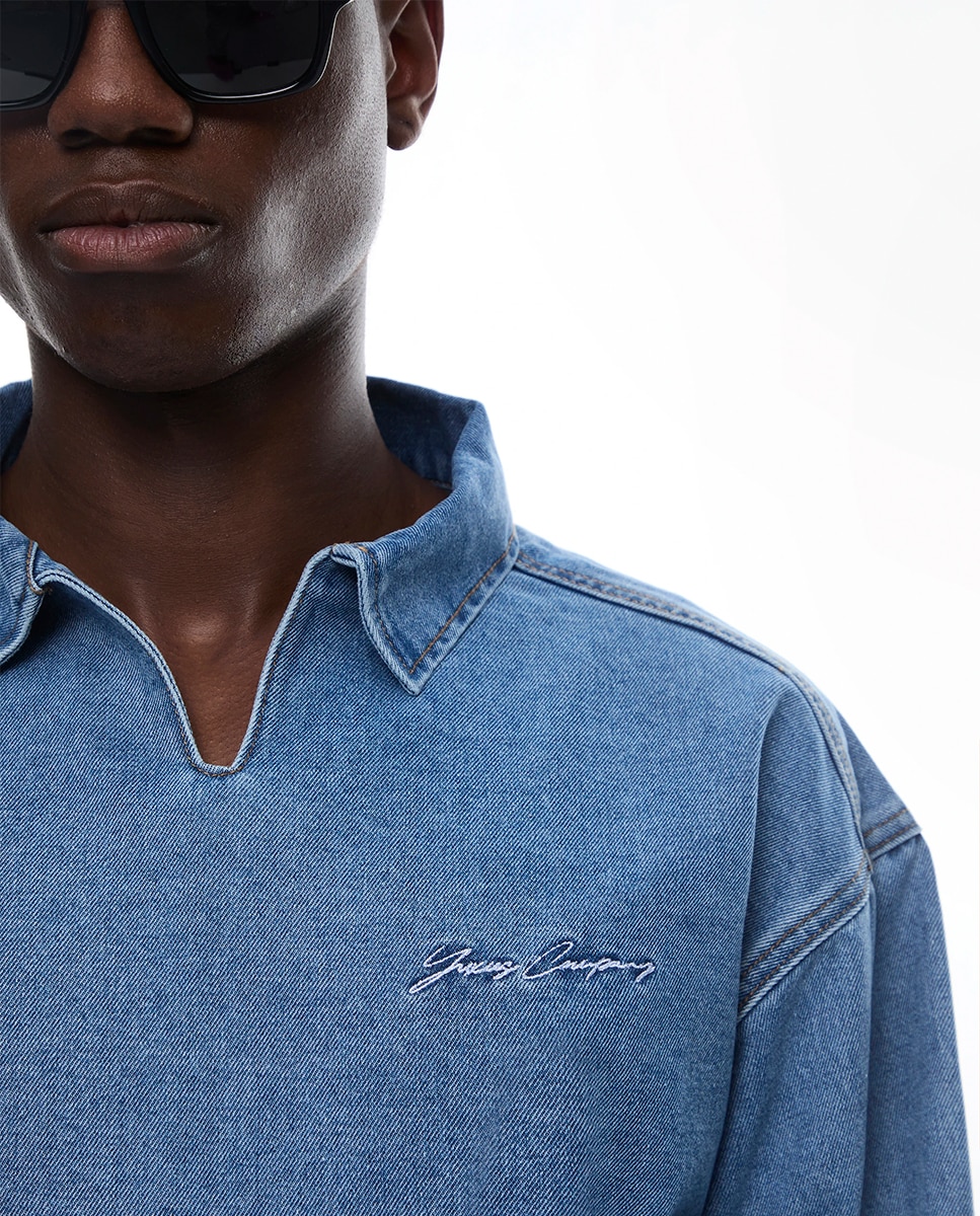 Polo de Ganga com Manga Comprida Azul-2