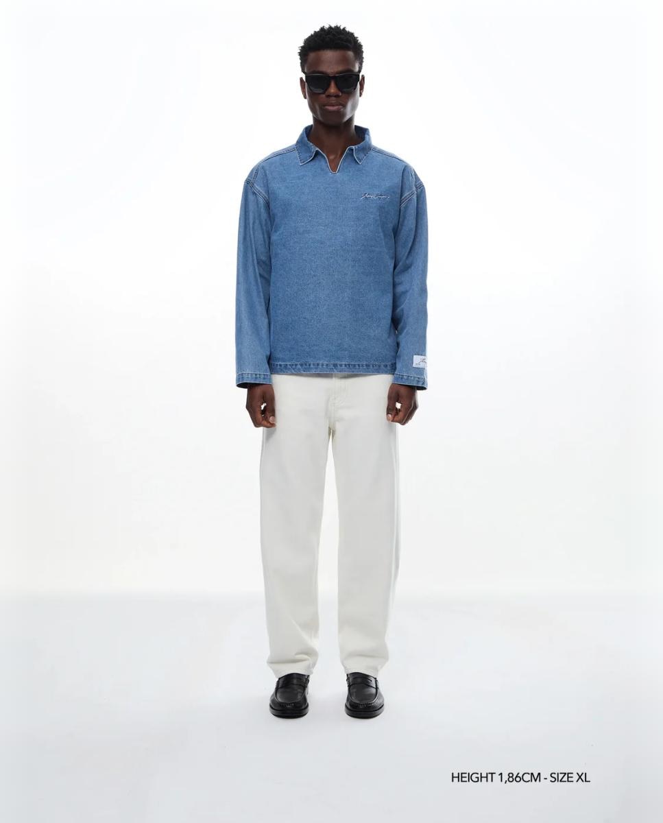 Polo de Ganga com Manga Comprida Azul-7