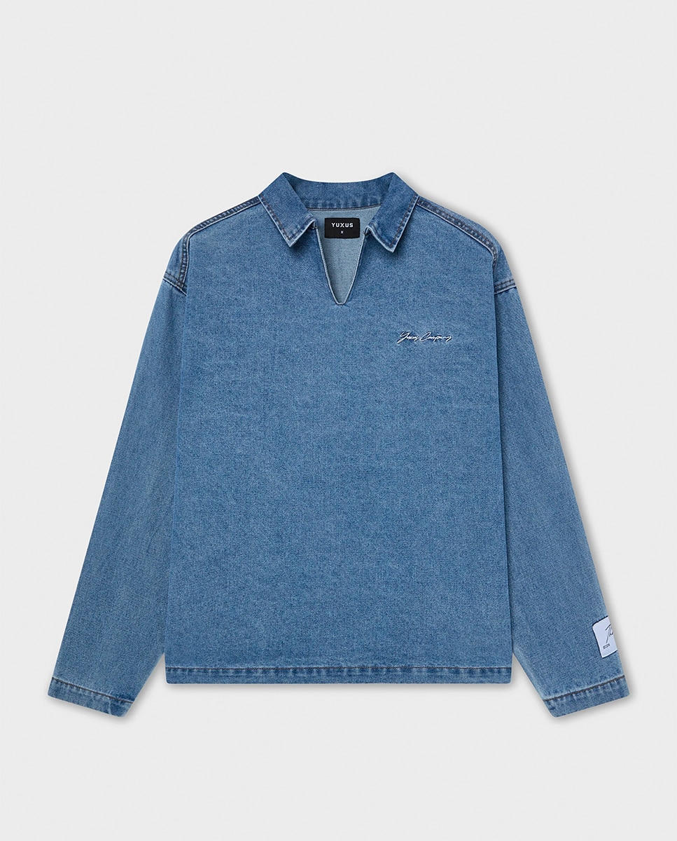 Polo de Ganga com Manga Comprida Azul-3