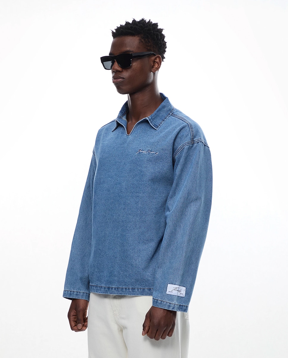 Polo de Ganga com Manga Comprida Azul-5