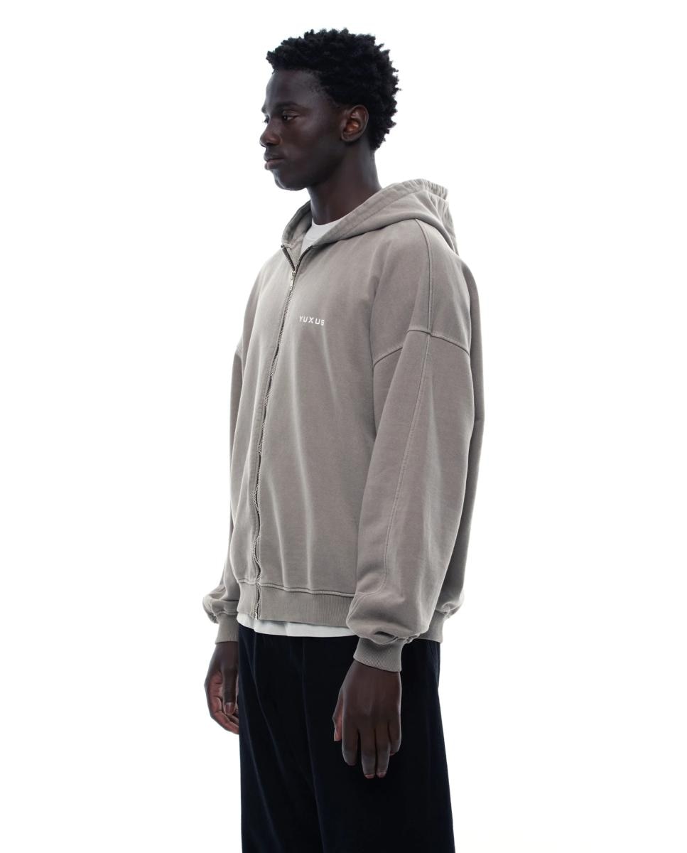 Sweatshirt com Capuz e Fecho de Correr Cinzento-2