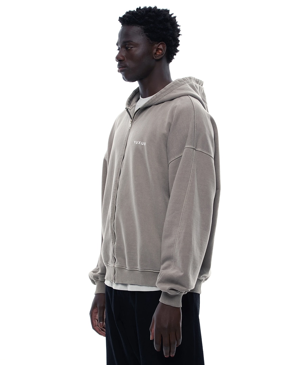 Sweatshirt com Capuz e Fecho de Correr Cinzento-7